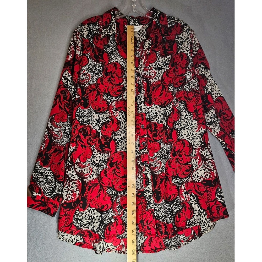 CJ Banks Christopher Banks black / red long blouse Size 1X long sleeve Corpcore - Picture 4 of 8